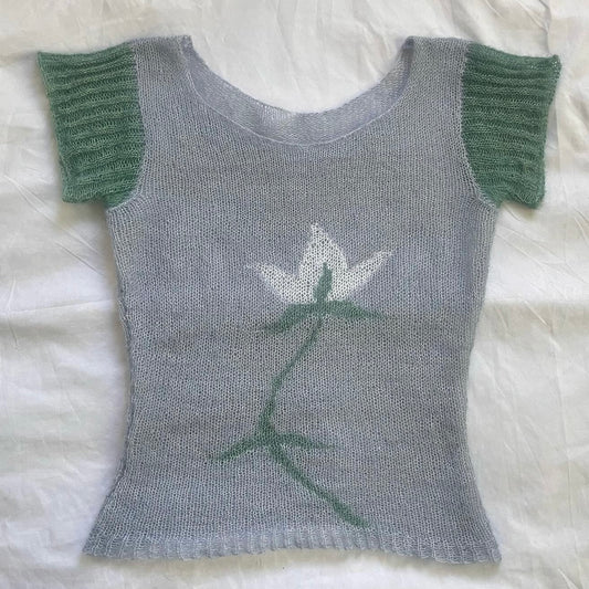 mohair flower tee - blue and green