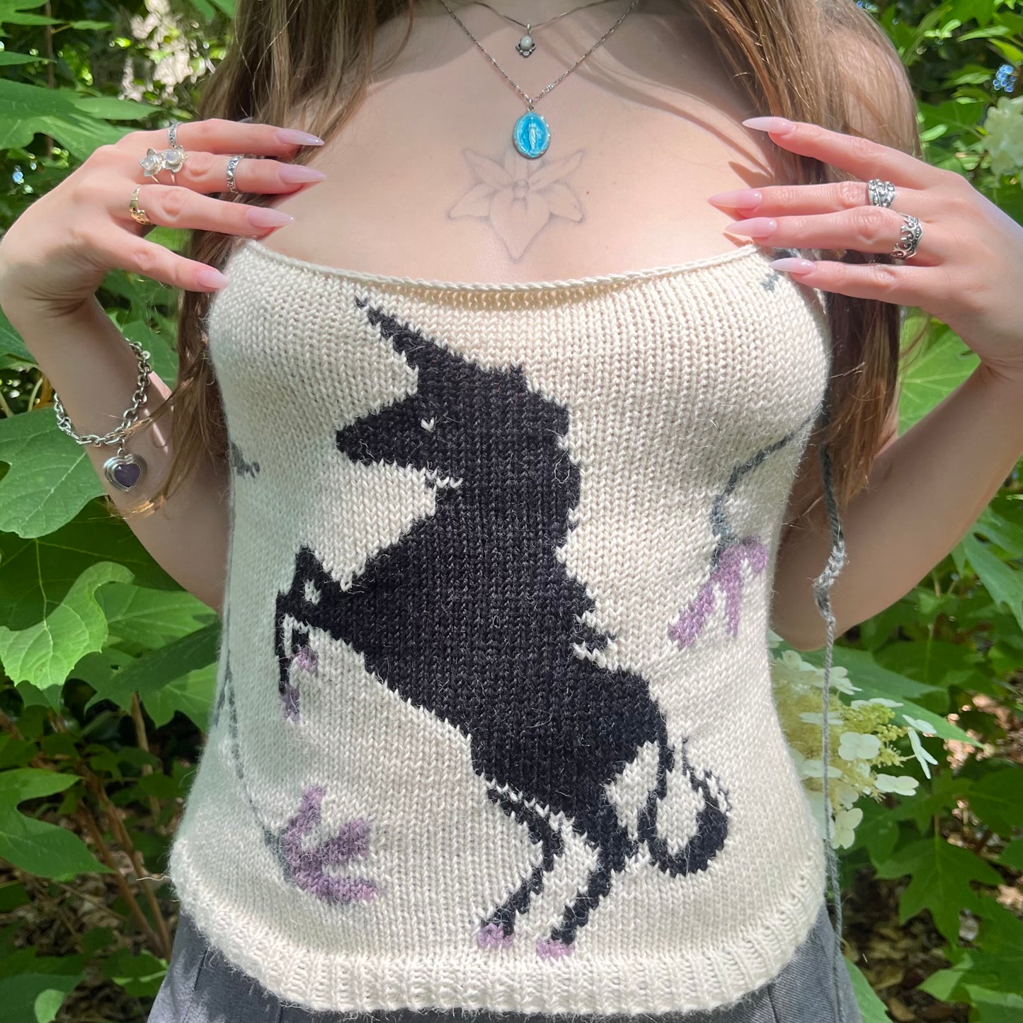 black and cream unicorn tank
