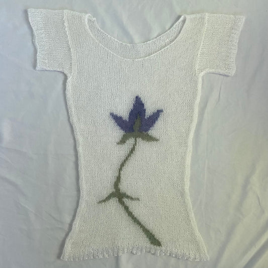 mohair flower tee - white and blue