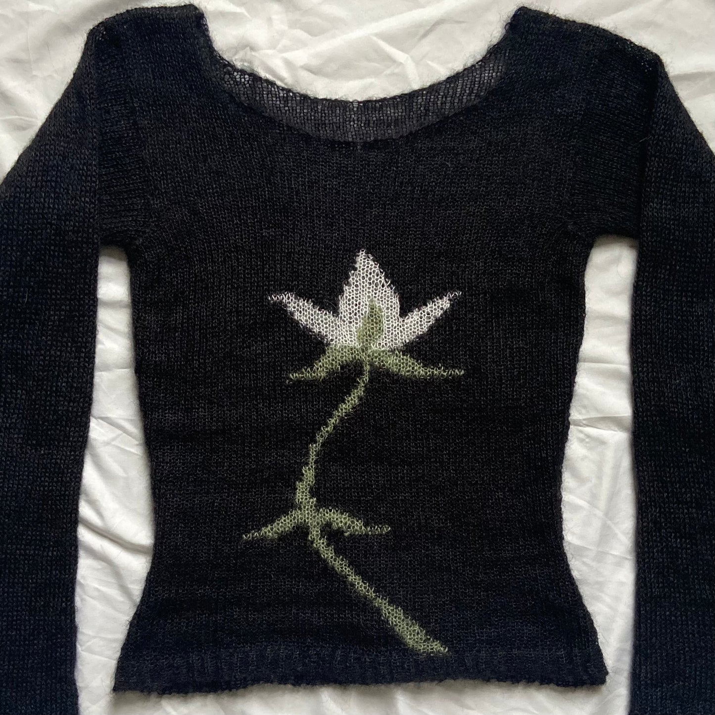 black and white mohair flower top