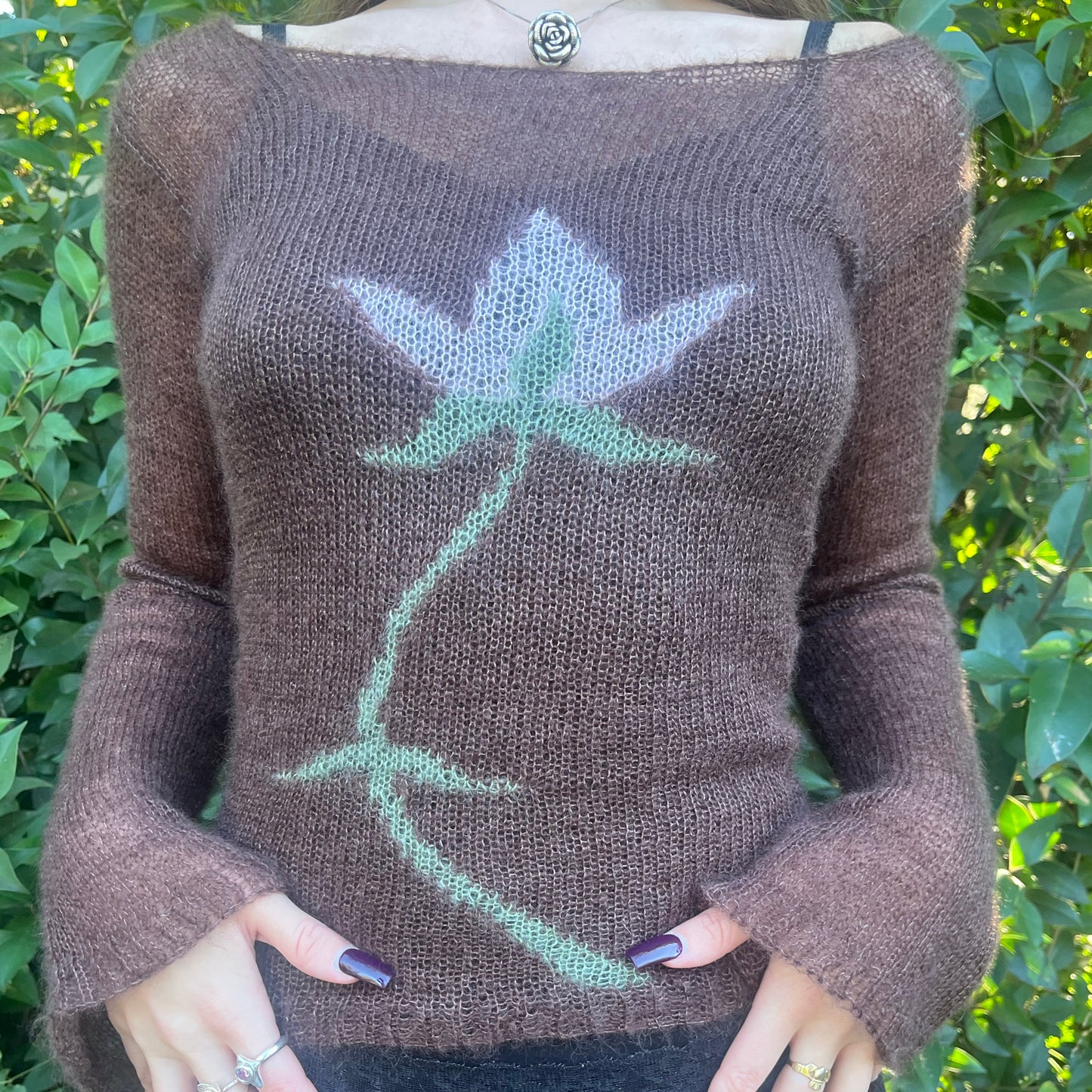 brown and baby pink mohair flower